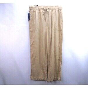 Gap Linen Pants Women Size L (34X30) Beige Khaki Wide Leg Drawstring NWT